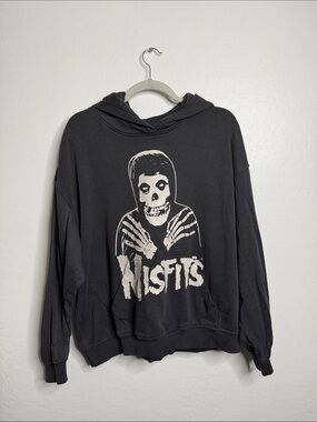 H&M Black Graphic Pullover Hoodie with White Print